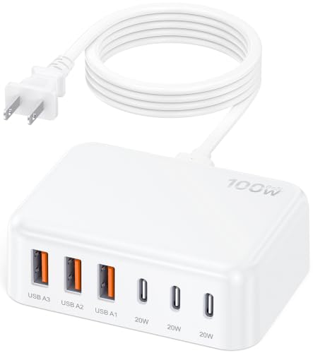100W 6 in 1 USB Charger, 50% Smaller Charging Station for Multiple Devices