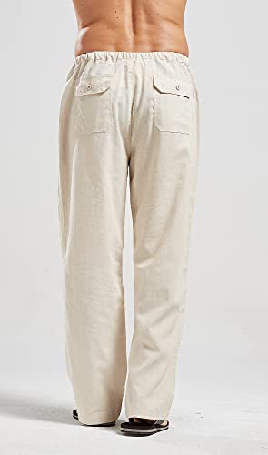 utcoco Qiuse Men's Casual Loose Fit Straight-Legs Stretchy Waist Beach Pants3