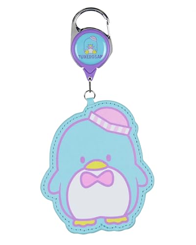 Sanrio Tuxedo Sam - Cordón con soporte para tarjeta de identificación, mosquetón retráctil de personaje de Hello Kitty y amigos, para llaves, llavero y cartera