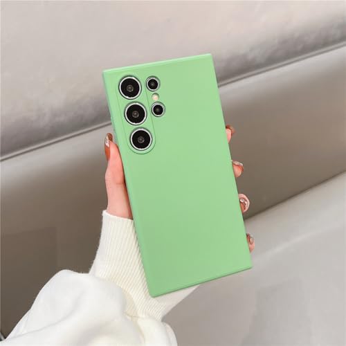 Coque Samsung S22 Ultra en silicone liquide vert clair antichoc à cadre carré souple