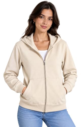 Image of SANE ORIGINALS Women's Cotton Blend Fleece Zip Up Hoodie Sweatshirt, Warm Winter Full Zip Jacket with Kangaroo Pockets