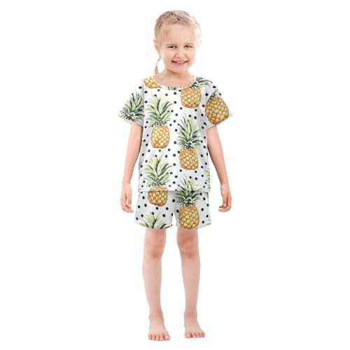 ALAZA Pineapples Black Polka Dots Pajama Set Short Sleeve Sleepwear Soft Lounge Nightwear3