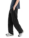 Venzina® Men's Parachute Cargo Trousers Lightweight Quick-Drying Hiking Pants Water Resistant Drawstring Cargo Pants for Camping, Fishing, Travel, Safari, Black-XL
