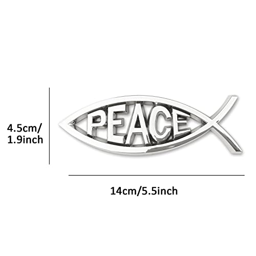 Image of Jesus Fish Christian Car Decals - Chrome Sliver Fish Emblem for Car Truck Badge Bumper Stickers (Peace)