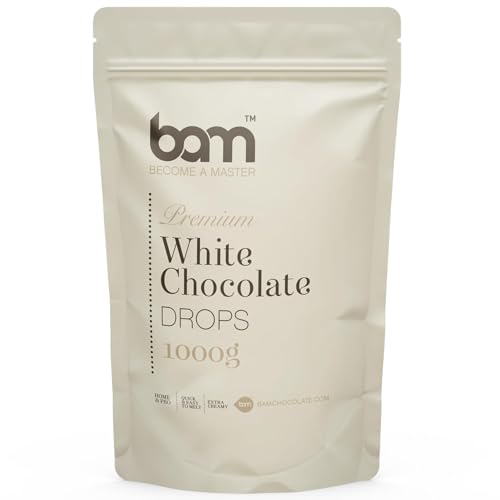 BAM Weiße Schokolade Drops – Kuvertüre Callets zum Schmelzen & Backen – Weiße Schokodrops für Schokofondue, Ganache & Schokobrunnen – White Chocolate Chips - 1 kg