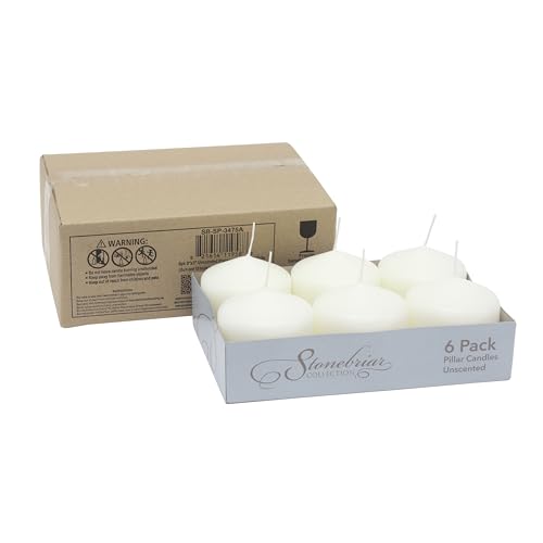 Image of Stonebriar Unscented White Tall Pillar Candles, 18 Hour Burning Candle Pillars, Perfect for Decor, Weddings, Emergencies 3 inch X 3 inch, 6 count