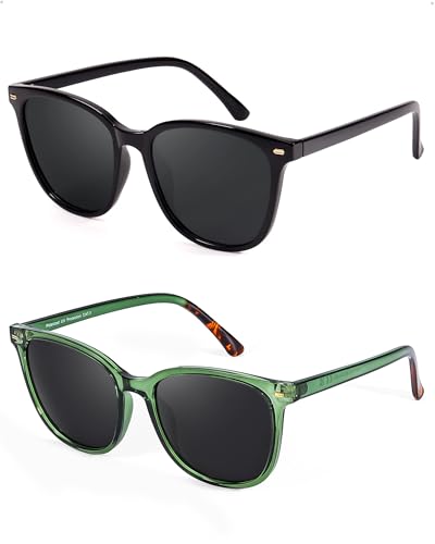 Image of 2 Packs Sunglasses for Women Polarized UV400 Protection Lens Big Frame Fashion Glasses Trendy Stylish Shade