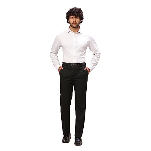 Image of Park Avenue Men's Polyester Blend Structure Pattern Smart Fit Flat Front Formal Trouser