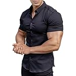 EOUOSS Men’s Muscle Fit Dress Shirts Athletic Slim Fit Short Sleeve Stretch Casual Button Down Shirt