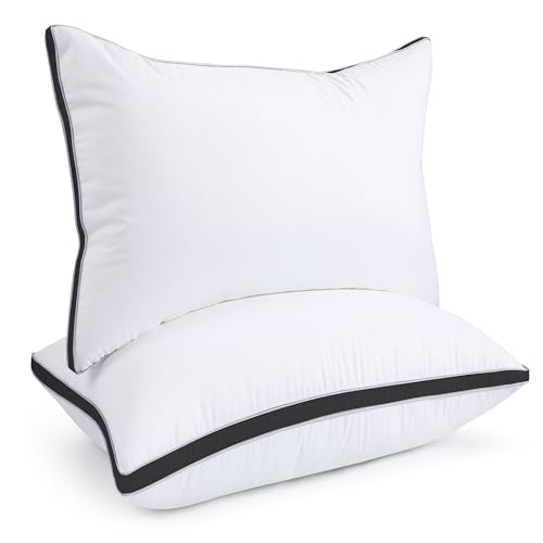 Image of viewstar Pillows Standard Size Set of 2, Firm Support Bedding, Black | Down Alternative, Gusseted, Hotel Quality, Fluffy Plump Filling, Oeko-Tex Certified, Machine Washable, for Side Sleepers
