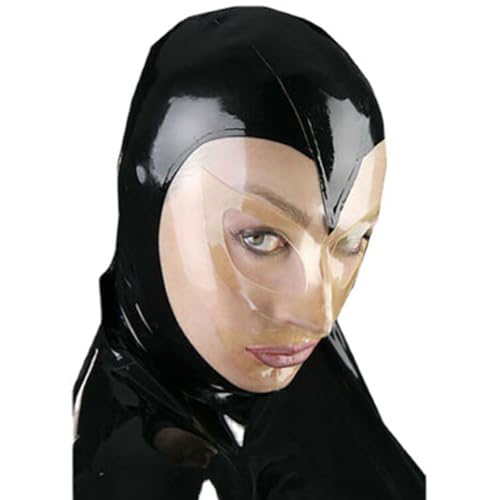 WBAODAN Máscara de Látex con Capucha de Látex con Cremallera para Juegos de Cosplay Ropa de Fiesta y Club(Size:M-57CM)