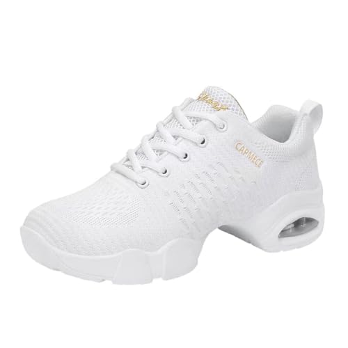Damen Tanzschuhe Lace-Up Mesh Luftkissen Tanz Training Tanzsneaker Websneaker Jazzdance Schuhe Dancesneaker Tanzschuhe Weiß 39