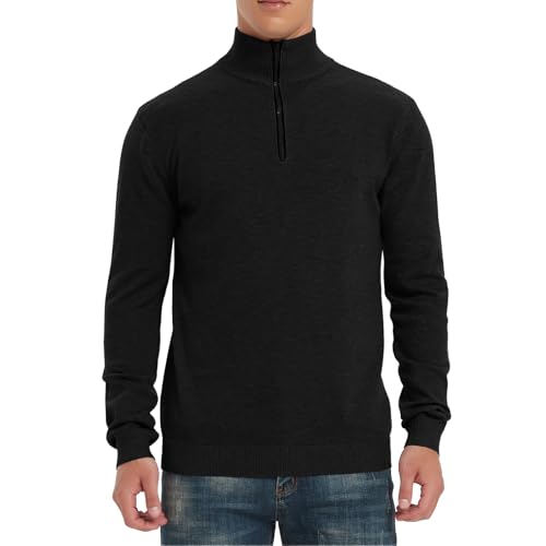 Men's Quarter Zip Sweater, Slim Fit Soft Casual Pullover Lightweight Solid Warm Mock Neck Polo Sweater