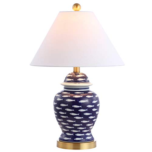 JONATHAN Y JYL6209A School of Fish 22" Ginger Jar Ceramic/Metal LED Table Lamp Coastal Cottage Bedside Desk Nightstand Lamp for Bedroom Living Room Office College Bookcase LED Bulb Included, Navy