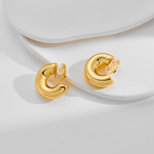 Aretes Argolla Dorados Clip On Ligero miniatura 4