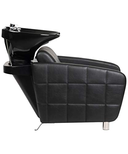 Buy-Rite Salon & Spa Equipment Icon Shampoo Backwash Unit For Professional Salons And Barbers, Quilted Black Upholstery, Wide Seat, Lumbar Support, Black Tilting Porcelain Shampoo Bowl, Ylg-192-Bw #TOP1