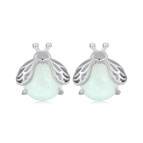 Cute Firefly Luminous Stone Earrings for Women 925 Sterling Silver Hypoallergenic Green Tiny Insect Animal Bird Stud Cartilage Piercing Glow in the Dark Earring Dainty Birthday Christmas Jewelry Gifts for Pet-lover