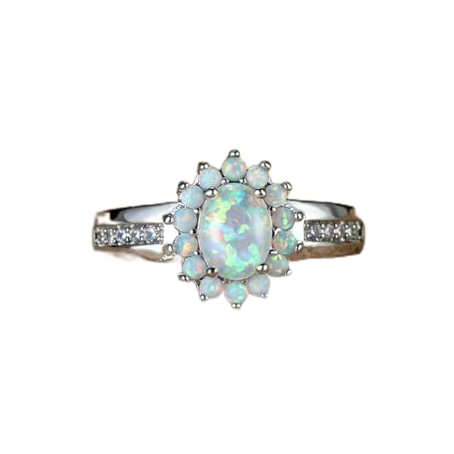 Anillo De Piedra De Ópalo De Fuego Blanco Para Mujer, Joyería De Color Plateado Ovalado Grande Bohemio, Anillos De Compromiso De Boda Vintage Para Mujer