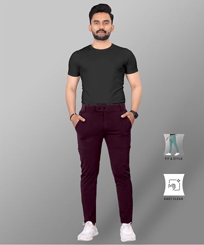 Image of Mehrang Men's Stretchable Stretchable Formal Pant Trousers | Stylish Slim Fit Men's Wear Trousers for Office or Party | Polycotton Knitted Fabric