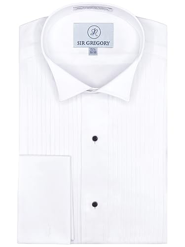 Sir Gregory Men's Regular Fit Tuxedo Shirt 100% Cotton Wing Collar French Cuff 1/4 Inch Pleat