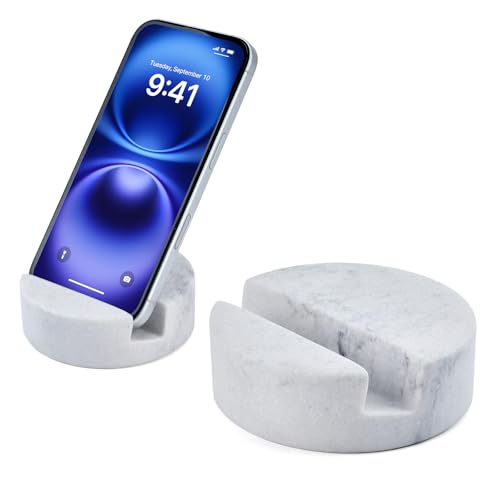 GREFREZE Artificial Marble Cell Phone Stand for Desk Minimalist Decor for Desk Kitchen Counter Office Easy of Use Sturdy and StableWhite