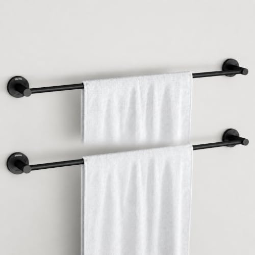 Image of Plantex Stainless Steel Single Towel Rod for Bathroom /Towel Holder /Bathroom Hangers for Clothes /Bathroom Accessories - Pack of 2 (24 Inch, Black)