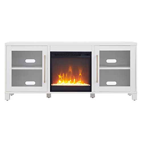 Henn&Hart Rectangular Tv Stand With Crystal Fireplace For Tv's Up To 65" In White, Electric Fireplace Tv Stands For The Living Room #TOP3