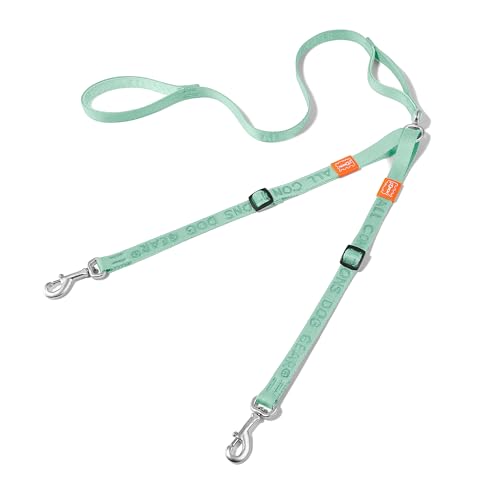 HOWGO Double Dog Leash, No Tangle 360° Swivel, Adjustable Two Padded Handles, Double Clip Dog Leash Coupler Splitter for 30~150 lbs Large and Medium Breeds (Mint Green, 4/5'' x 4.8 FT, Ultralight)
