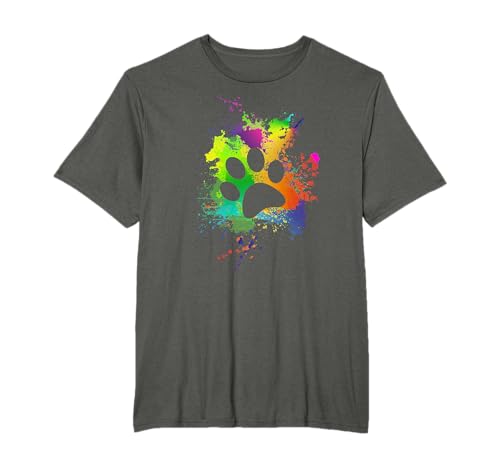 Bunter Hundepfoten Abdruck Bunt | Pfote Regenbogen T-Shirt