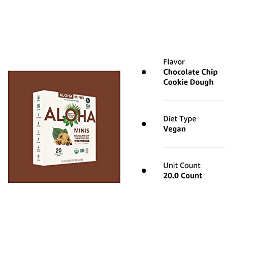 Aloha Organic Plant Based Protein Bar Minis | Chocolate Chip Cookie Dough | 20 Count, 24G Bars | Vegan, Low Sugar, Gluten Free, Paleo, Low Carb, Non-Gmo, Stevia Free, Soy Free, No Sugar Alcohols (Chocolate Chip Cookie Dough) #TOP7