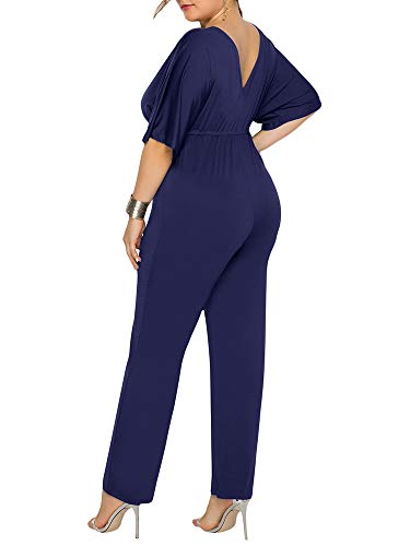 pedkit Mulheres Plus Size Macacões Batwing Mangas Decote Em V Profundo V Cordão Voltar Cintura Alta