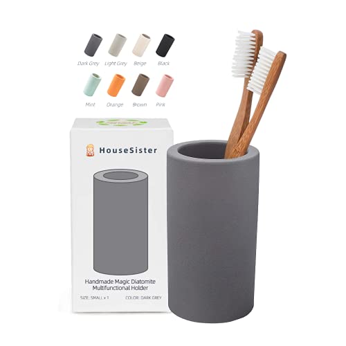 Fast-Drying Diatomite Toothbrush Holder – Bathroom Countertop Organizer Stand for Toothpaste, Makeup Brushes, Razors & Accessories (Dark Grey)