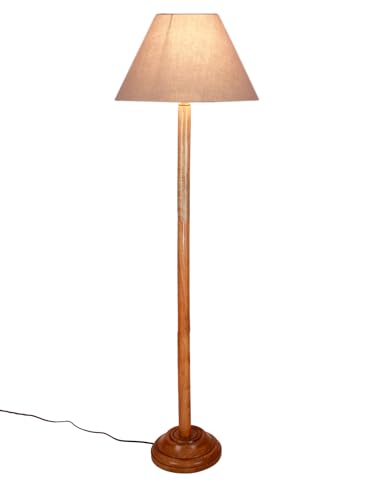 Image of Devansh Grey Cotton Conical Shade with Wood Floor lamp for Decoration /Office /Home /Gifting /Study .-(14x14x58.7 Inches)