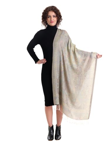Image of EH KANI GOLD & JAMAWAR SILK SUPER SOFT FLORAL & PAISLEY PASHMINA STOLE SCARF