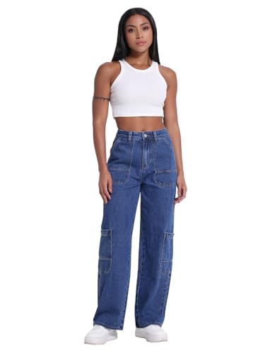 Women's Mid Rise Cargo Jeans Y2k Straight Leg Baggy Jeans Trendy Women's Wide Leg Denim Pants2