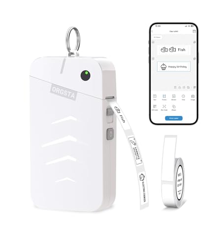 Image of ORGSTA Label Maker Machine with Tape Bluetooth Portable Thermal Labelling Printer for School Home Office Organization, Wireless Mini Labeler S001 Label Machine with Label Sticker Maker, White