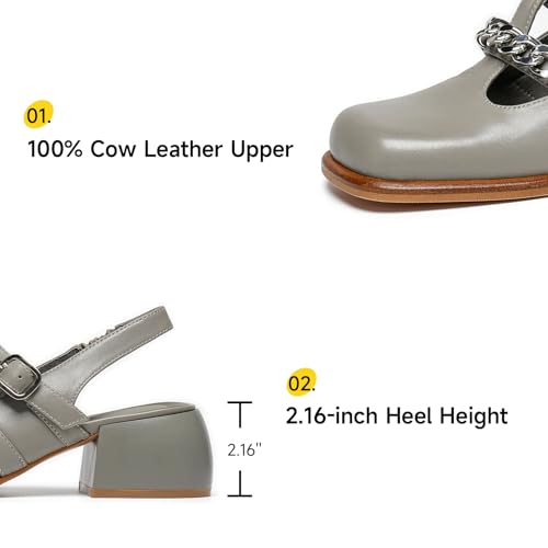 BEAU TODAY Slingback Heels for Women Square Toe Mary Jane Shoes Leather Chain Chunky Block Heel Sandals Closed Toe Dress Loafers Business Casual Shoes Women4