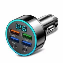 4-Port Fast Car Charger with LED Display, Dual USB QC 3.0 + Dual Type-C PD, 120W Max Output, Digital Voltage Display Car Charger Adapter for All Smartphones & Tablets-image-42