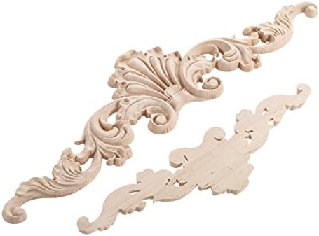 MUXSAM 5Pcs Wood Carved Onlays Appliques Double Flower Pattern Decals Pastoral Style Floral Woodcarving Corner Decor for Window Door Mirro Cabinet Cupboard Dresser Furnitrue Decoration 8x8cm