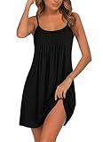 Cicy Bell Damen Sexy Kurz Nachthemd Babydoll Sommer Schlafshirt Ärmellos Spaghetti Nachtwäsche Falten auf Voderseite Schlafkleid Schwarz XL