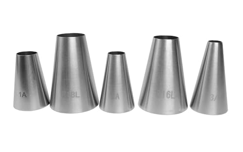 Lot de 5 Douille Patisserie Professionnelle, Douilles Rondes à Pâtisserie Glaçage en Acier Inoxydable Forme Ronde, Grande Douille de Glaçage en Acier Inoxydable Sans...