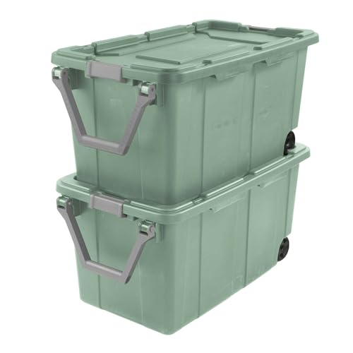 COKELARIA Extra Large Storage Bin 40 Gallon Wheeled Plastic Storage Container with Handle Green Pack of 2 (GREEN)