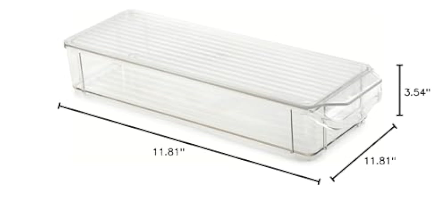 Core Kitchen Fridge Bin Refridgerator and Freezer Organizer with Removable Lid - 11.81 L x 3.54 W x 11.81 H - Clear