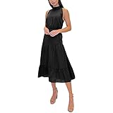 neckholder kleid lang strand Unterhalb des Knies Sam Edelman Damen Neckholder-Kleid aus Satin, unterhalb des Knies, Schwarz, 36