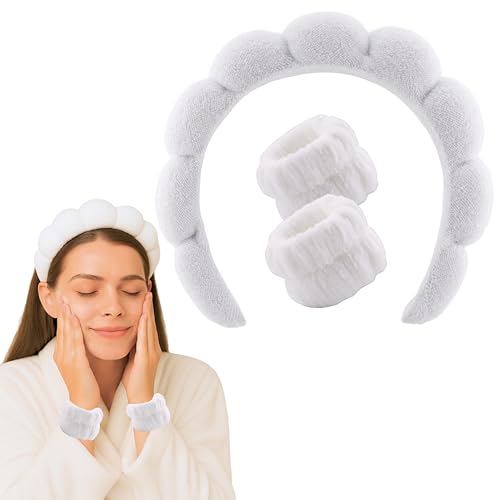 Spa Headband Wrist Band for washing face set Sponge Makeup Skincare Headband Wrist Towels Bubble Soft Terry Towel Cloth Hairband for Women Puffy Headwear Non Slip Thick Thin Hair Headwear (White) Spa Headband Wrist Band for washing face set Sponge Makeup Skincare Headband Wrist Towels Bubble Soft Terry Towel Cloth Hairband for Women Puffy Headwear Non Slip Thick Thin Hair Headwear (White)