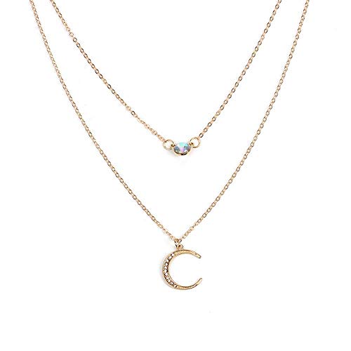 Collier lune multicolore strass pendentif rétro tour de cou femme
