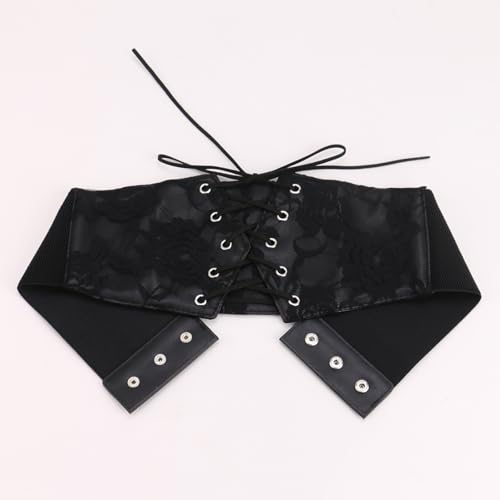 Retro Lace-up Black Waist Seal For Women Elastic Waist Wide Belt Wear2