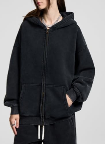 Mens Oversized Zip Up Hoodie Women Acid Wash Hoodie Heavyweight Fleece Full Zipper Vintage Sweatshirt3