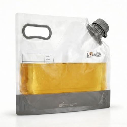 Restaurantware Cater Tek 1/2 Gallon Water Containers 10 Drink Bags - Collapsible Includes Tamper-Evident Caps Clear Plastic Beverage Bags For Catered Events Camping or Hiking Durable Handle