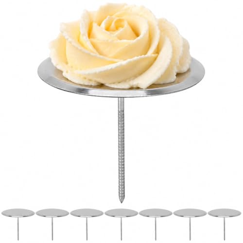 Veemoon 8pcs Cake Flower Nail Lifters, 5cm Dia Flower Piping Tips Holder Stainless Steel Cake Decor Baking Accessories Cupcake Decorating Tools for Icing Fondant Baking Art